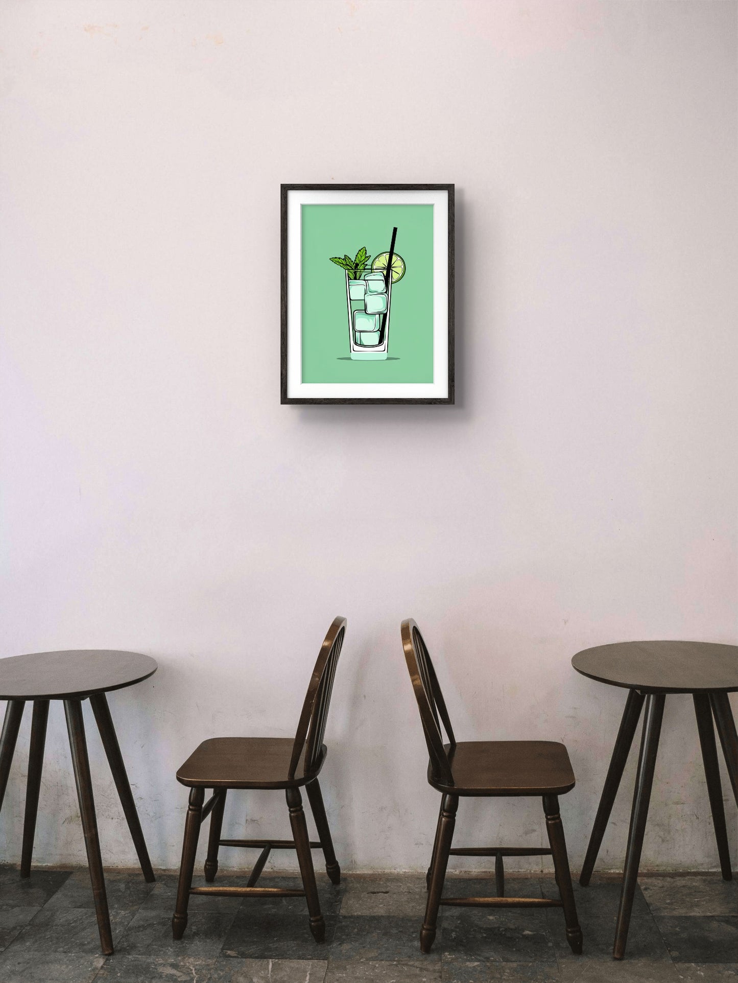 Classic Cocktail Wall Art, Minimalist Alcohol Prints, Bar and Restaurant Decor, Digital Art with Frame