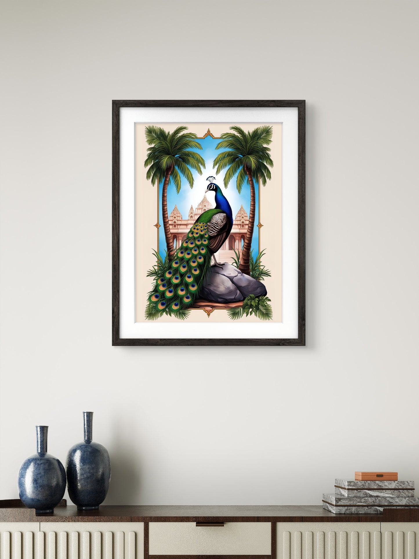 Peacock Wall Art Painting, Digital Painting in Frame, Vastu Painting, Trendy Office, Home Decor, Prosperity Painting