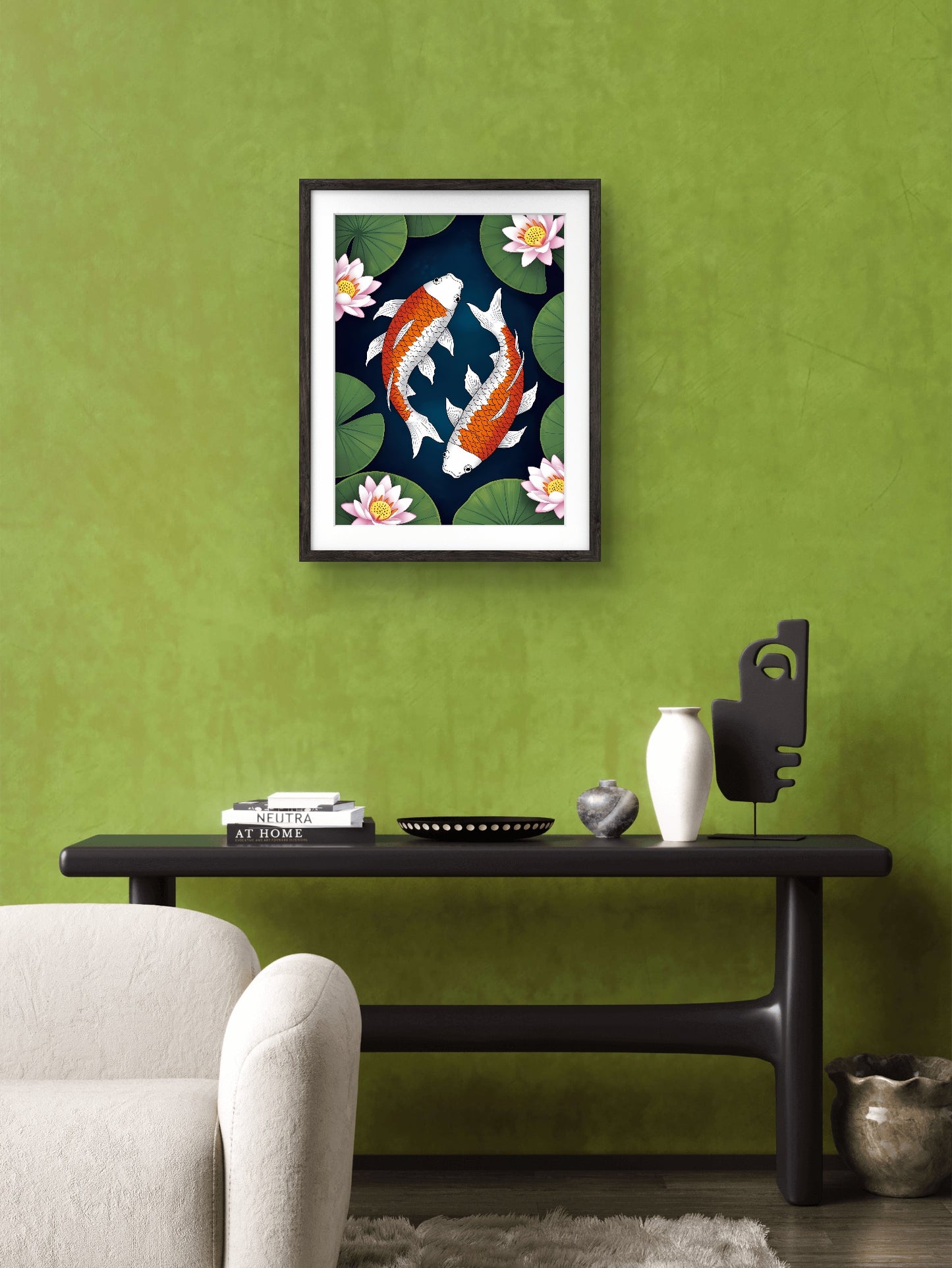 Fish Painting, Digital Vastu Art Painting in Frame, Trendy Office, Home Decor, Prosperity Painting