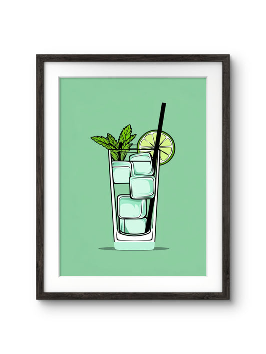 Classic Cocktail Wall Art, Minimalist Alcohol Prints, Bar and Restaurant Decor, Digital Art with Frame