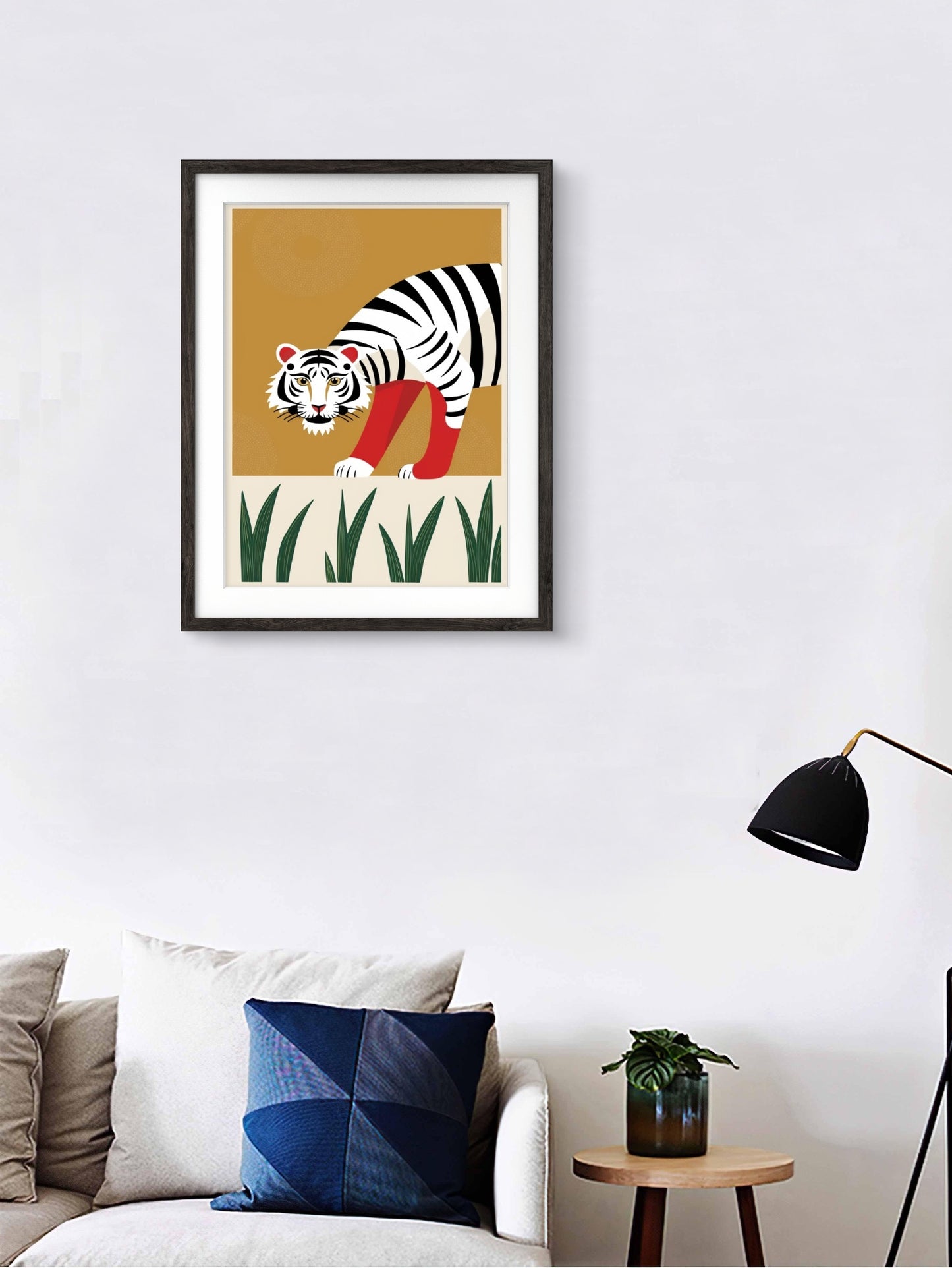 Wall Decor Tiger Painting, Digital Art Print in Frame, 11.5x14.5 inch, Black