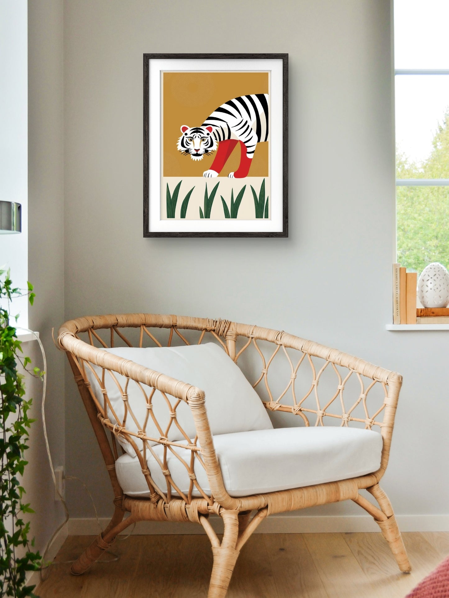 Wall Decor Tiger Painting, Digital Art Print in Frame, 11.5x14.5 inch, Black