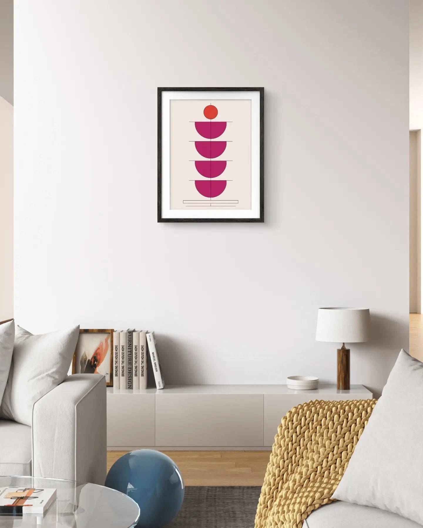 Mid Century Modern Wall Art, Bright Pink Decor, Abstract Art, Gallery Wall Art, Living Room Decor (Black, 11.5x14.5 Inch Frame with Art Print)