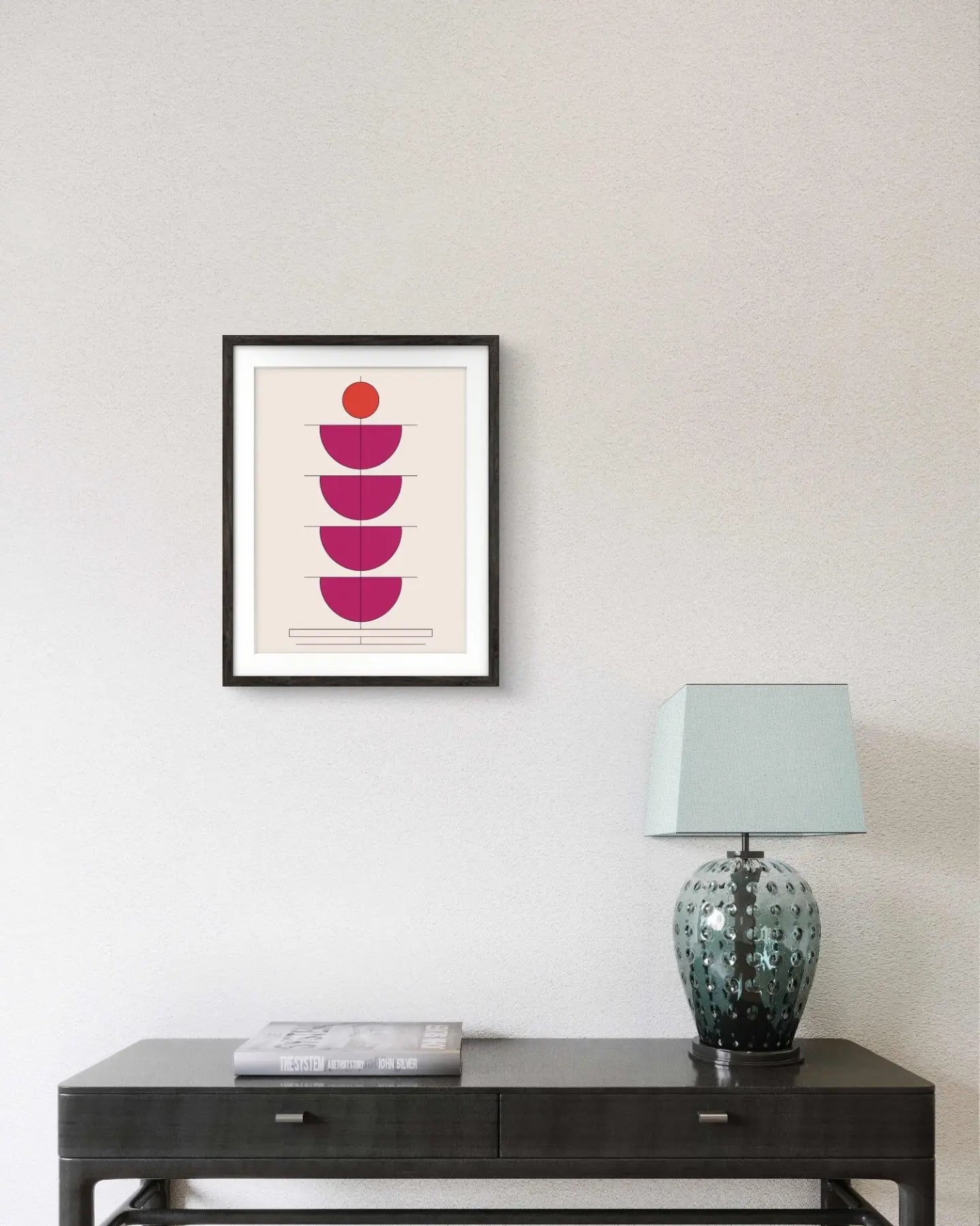 Mid Century Modern Wall Art, Bright Pink Decor, Abstract Art, Gallery Wall Art, Living Room Decor (Black, 11.5x14.5 Inch Frame with Art Print)