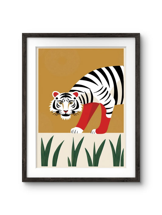 Wall Decor Tiger Painting, Digital Art Print in Frame, 11.5x14.5 inch, Black