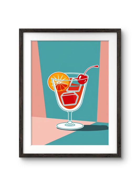 Classic Cocktail Wall Art, Minimalist Alcohol Prints, Bar and Restaurant Decor, Digital Art with Frame