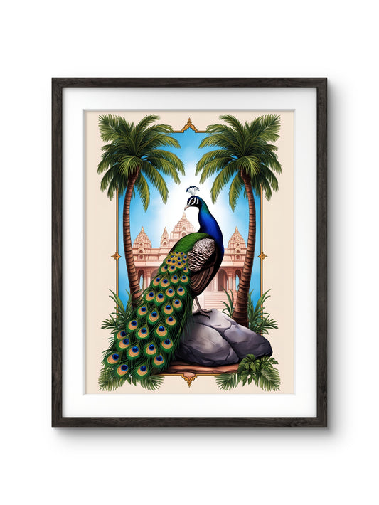 Peacock Wall Art Painting, Digital Painting in Frame, Vastu Painting, Trendy Office, Home Decor, Prosperity Painting