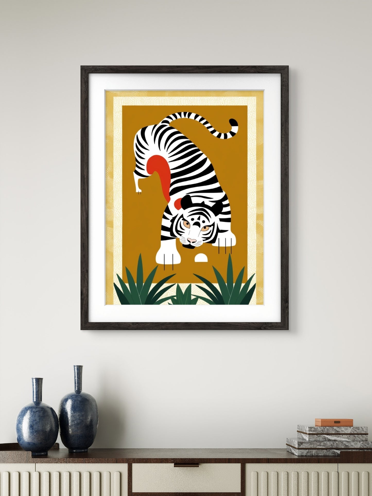 Tiger Painting in Frame, Trendy Office, Home Decor, Hotel Decor Painting (Black, 11.5x14.5 Inch Frame with Art Print)