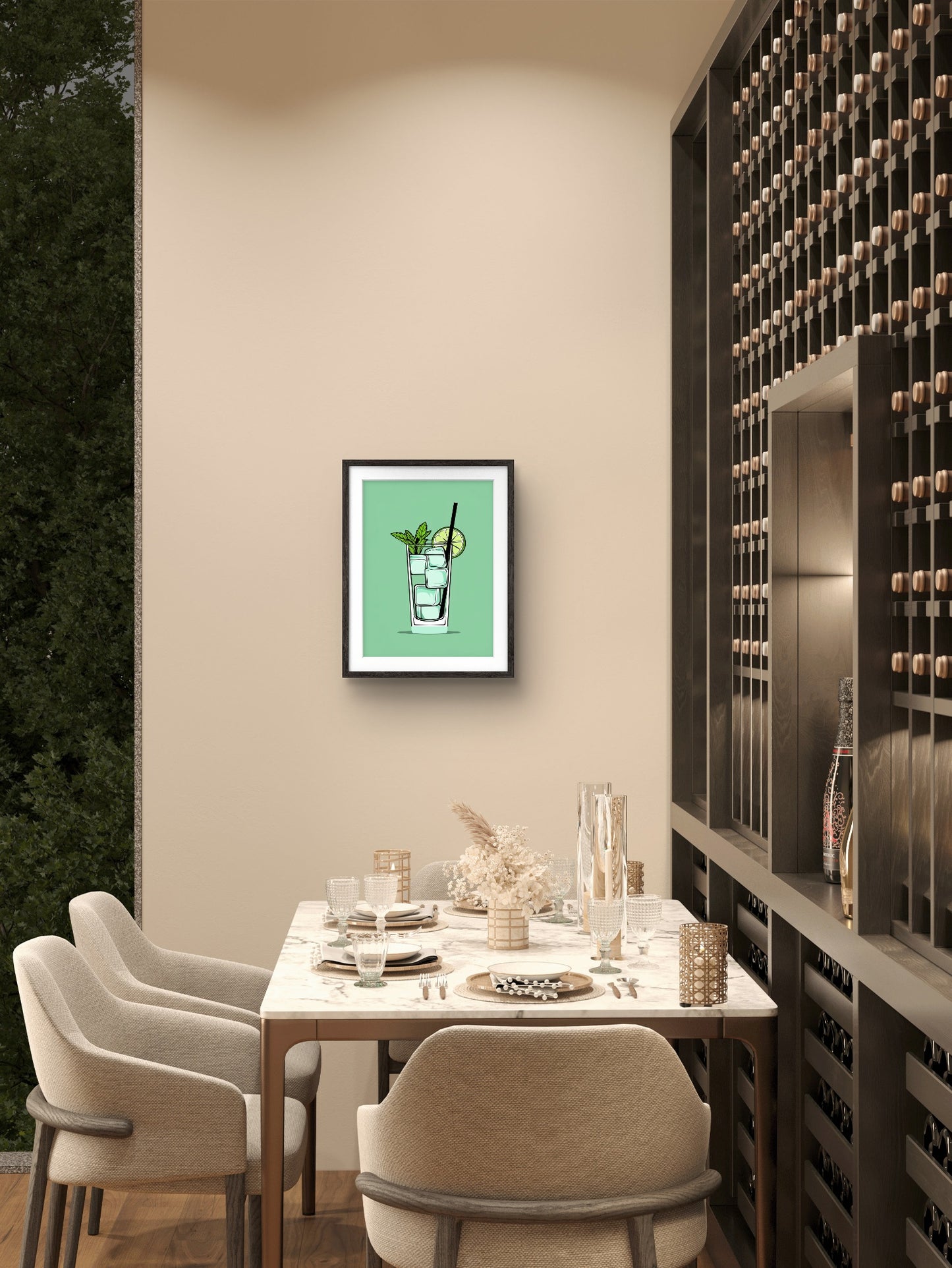 Classic Cocktail Wall Art, Minimalist Alcohol Prints, Bar and Restaurant Decor, Digital Art with Frame