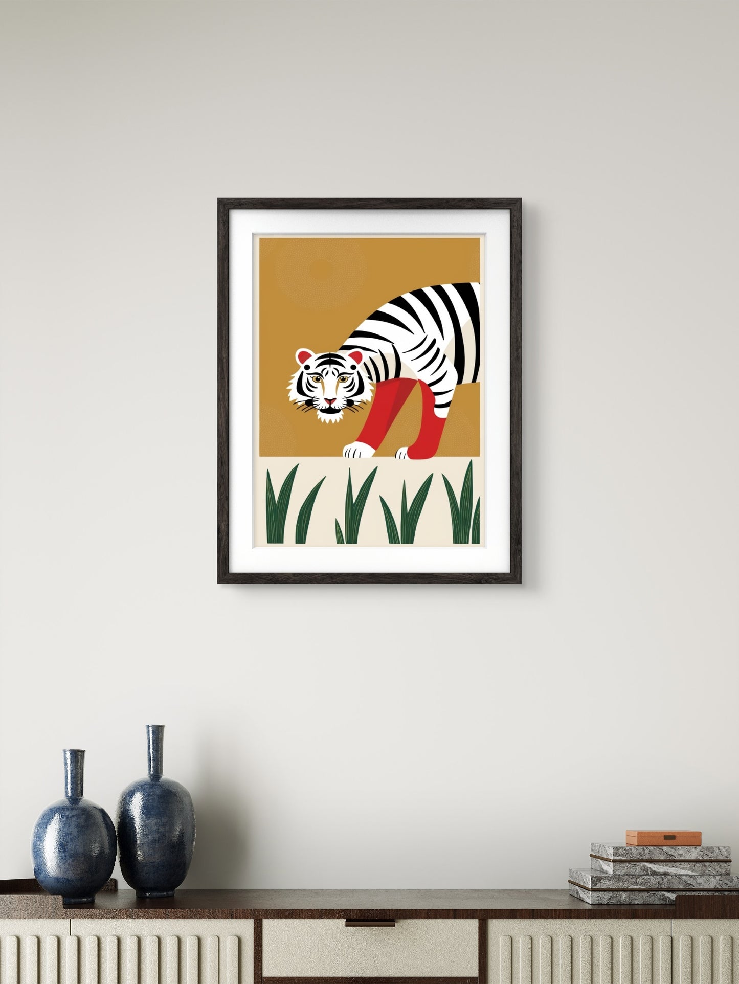 Wall Decor Tiger Painting, Digital Art Print in Frame, 11.5x14.5 inch, Black