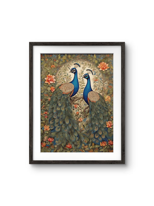 Vastu Peacock Wall Art Painting, Digital Painting in Frame, Trendy Office, Home Decor, Prosperity Painting