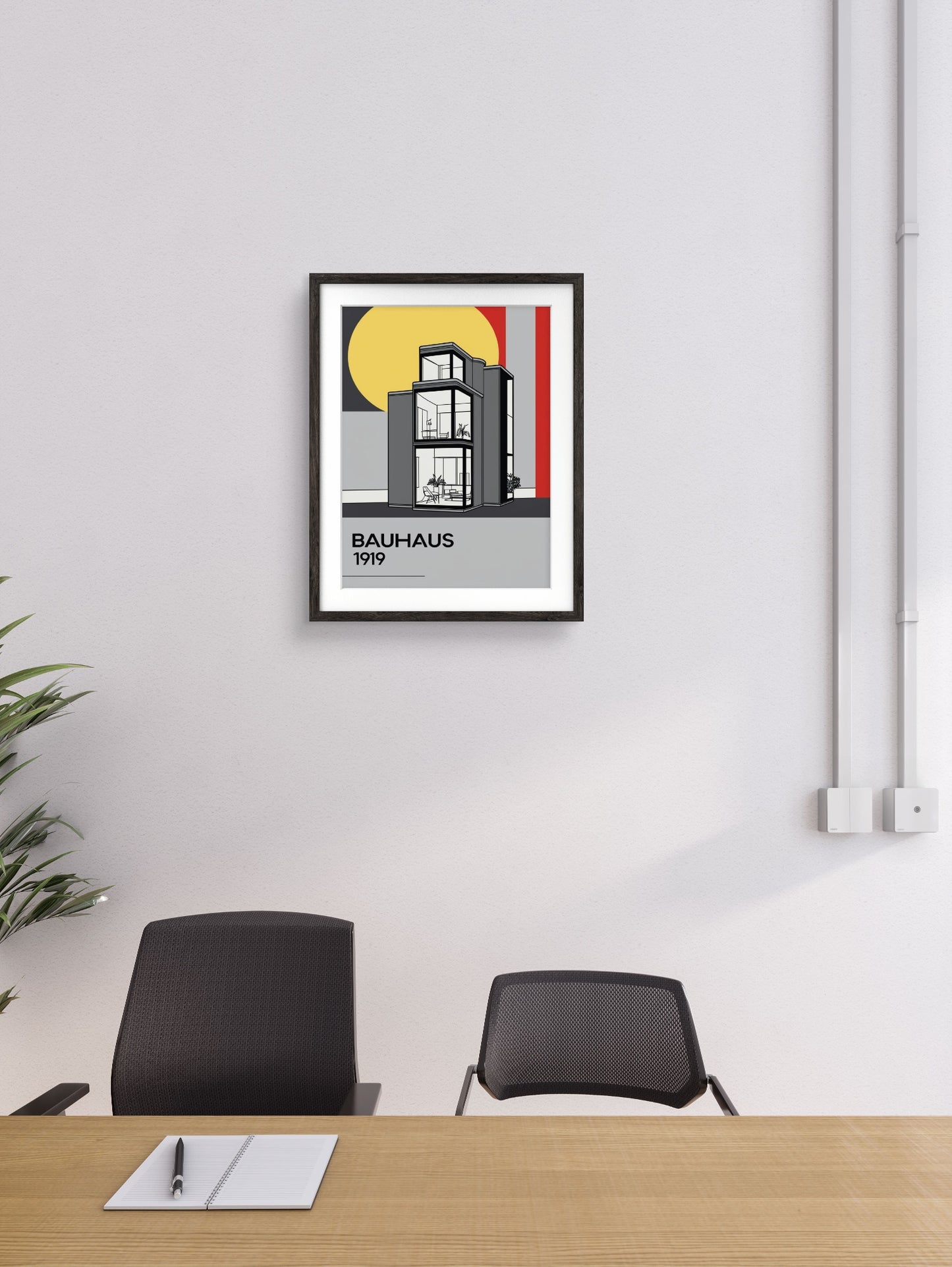 Bauhaus architecture poster with frame, Modern architecture wall art, Architecture print, Modernist Architecture, Architect office decor (Black, 11.5x14.5 Inch Frame with Art Print)