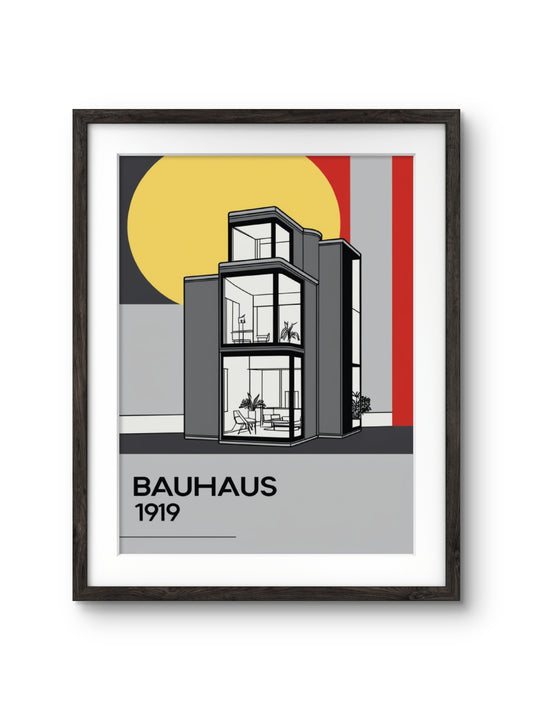 Bauhaus architecture poster with frame, Modern architecture wall art, Architecture print, Modernist Architecture, Architect office decor (Black, 11.5x14.5 Inch Frame with Art Print)